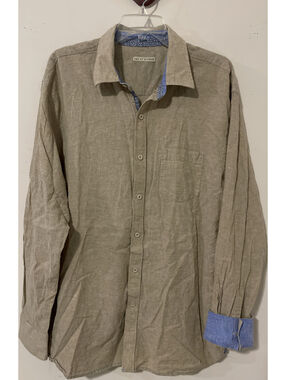 Age Of Wisdom Mens 2xl Beige Linen-Cotton Long-Sleeved Button-Up Shirt! A5187
